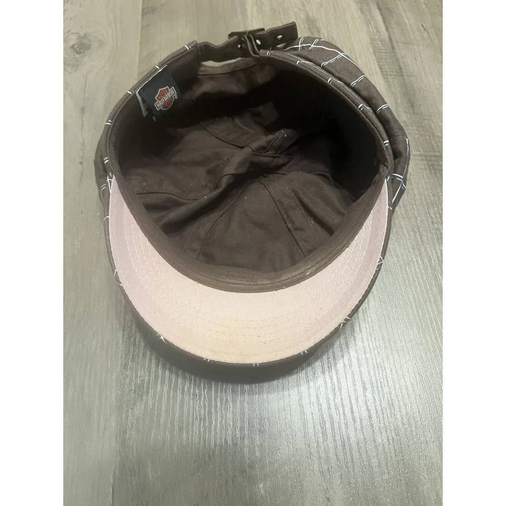 Harley Davidson Vintage Women's Gray Plaid Biker Hat Adjustable Belt-style‎ Back